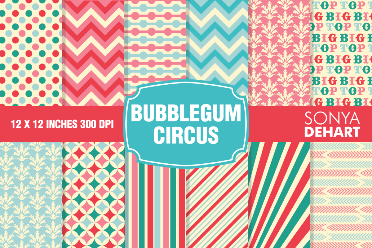 Bubblegum Circus Carnival Digital Paper Pattern Pack example image 1