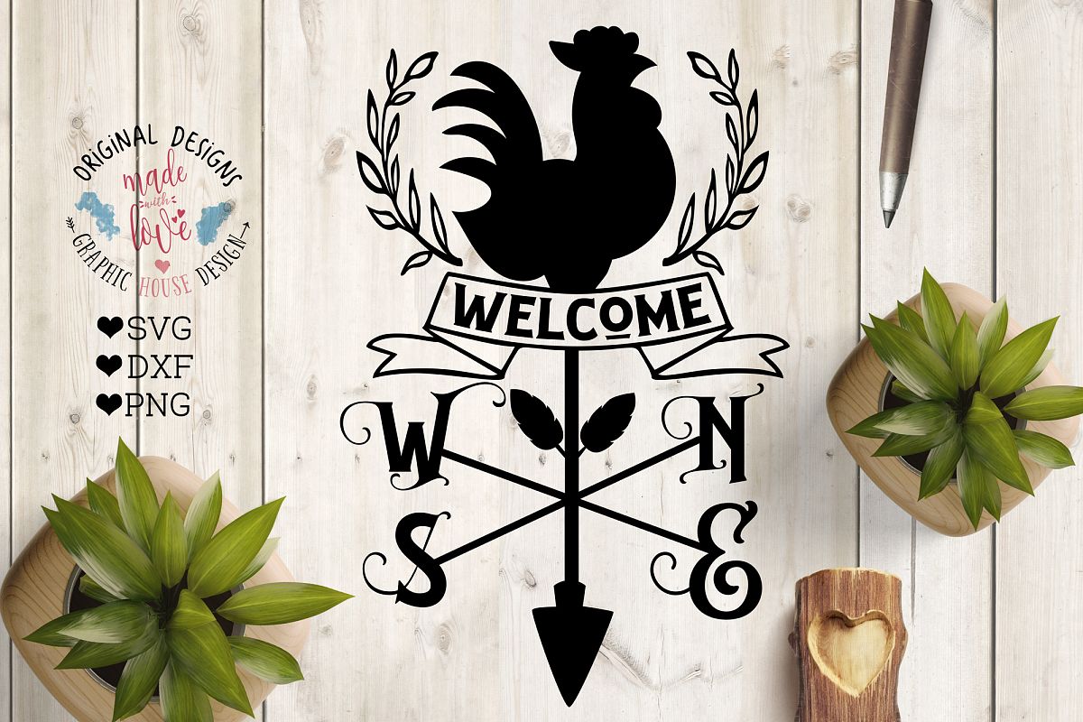 Welcome Rooster Wind Compass - Farm Cut File example image 1