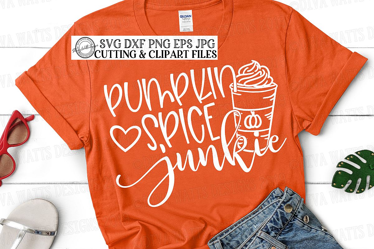 Pumpkin Spice Junkie With Latte and Heart Fall Cutting File example image 1