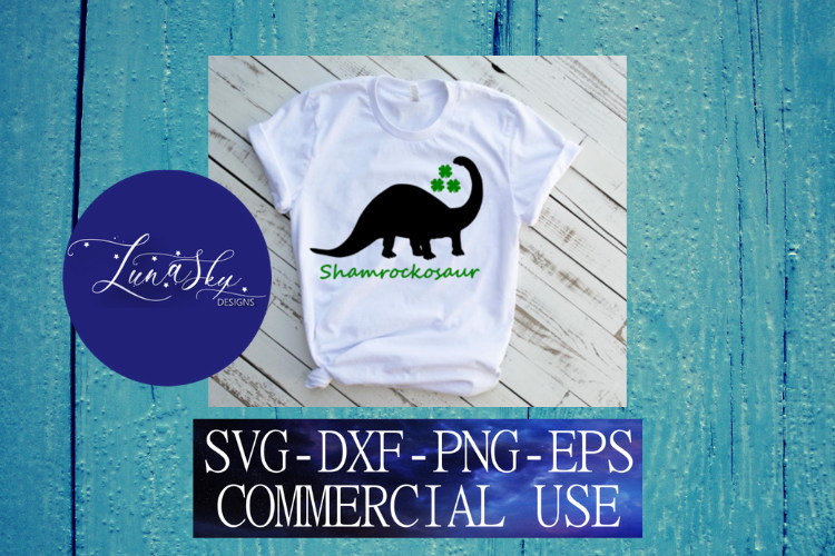 shamrockosaurus St. Patricks Day SVG, PNG, EPS, DXF cut file example image 1