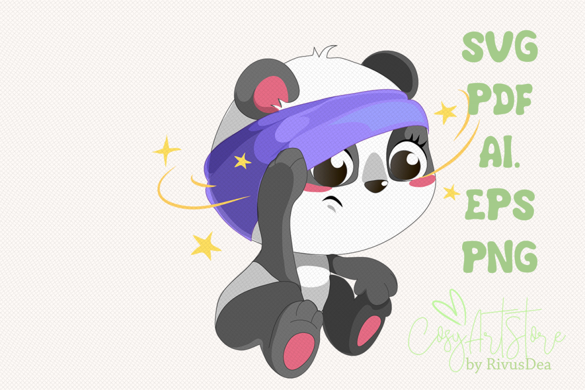 Sick Panda SVG download, Panda PNG, Cute baby animal Cut example image 1