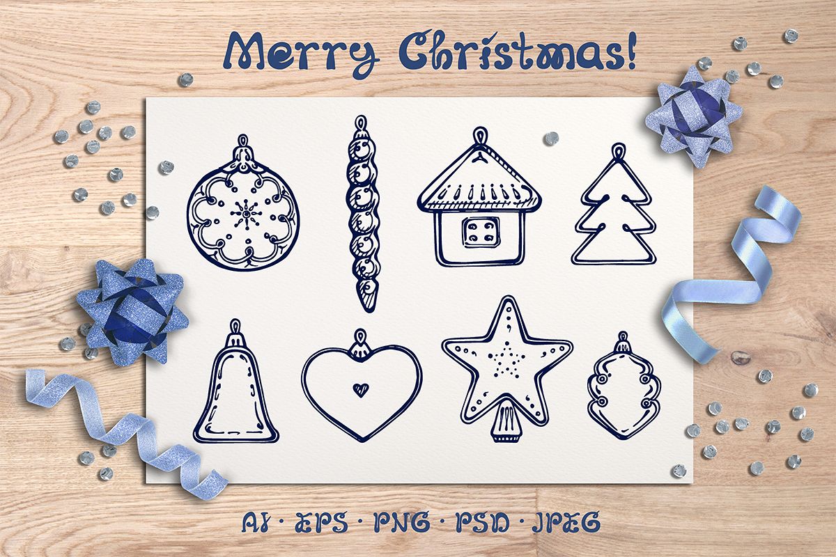 8 hand drawn Christmas decorations example image 1