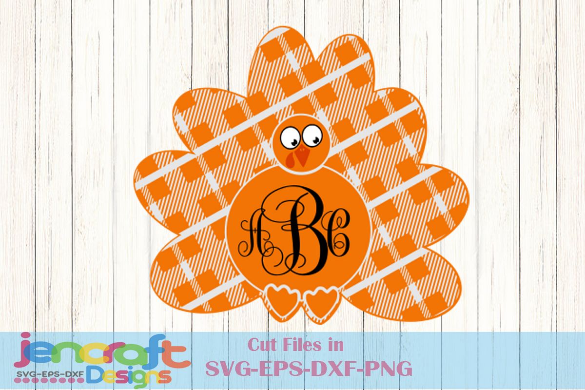 Plaid Turkey SVG - Thanksgiving Turkey Monogram Frame Svg example image 1