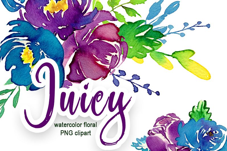 Juicy watercolor flowers PNG example image 1
