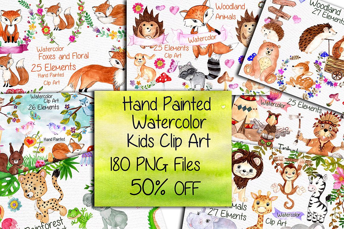 Watercolor Bundle-kids clipart example image 1