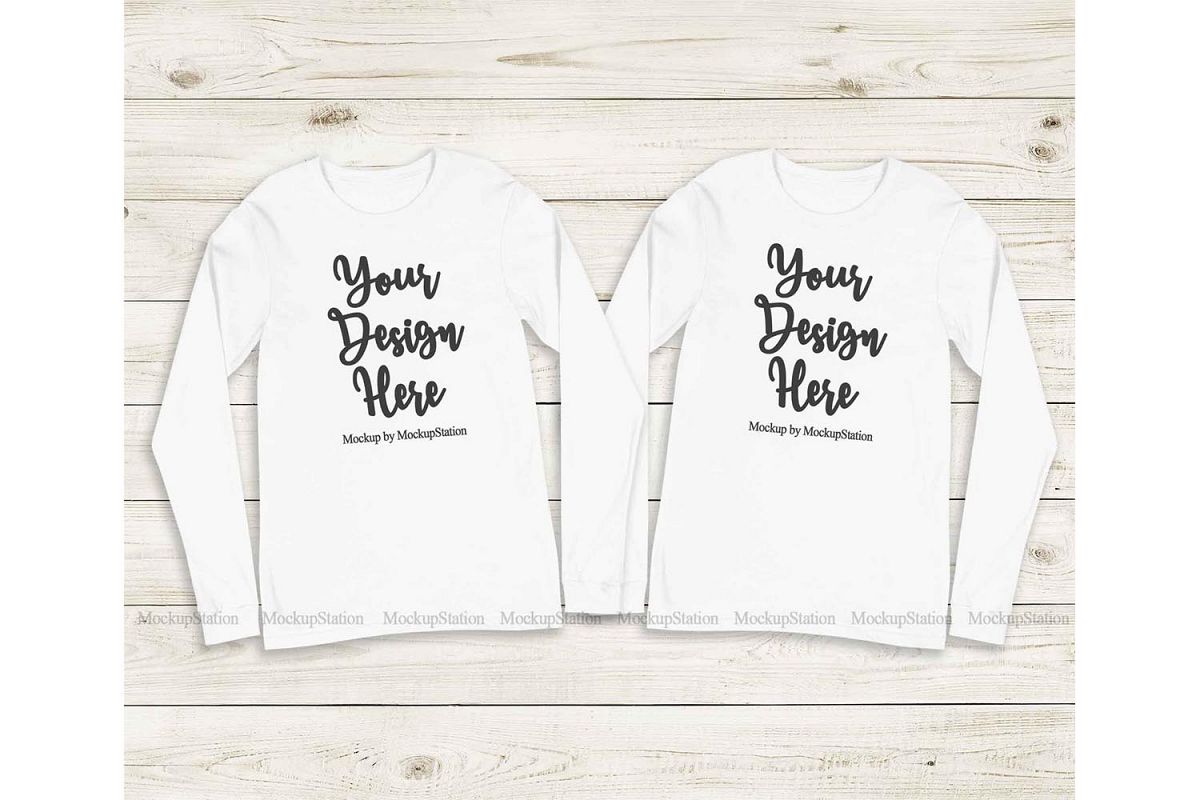 Matching Bella Canvas 3501 White Long Sleeve Shirt Mockup example image 1