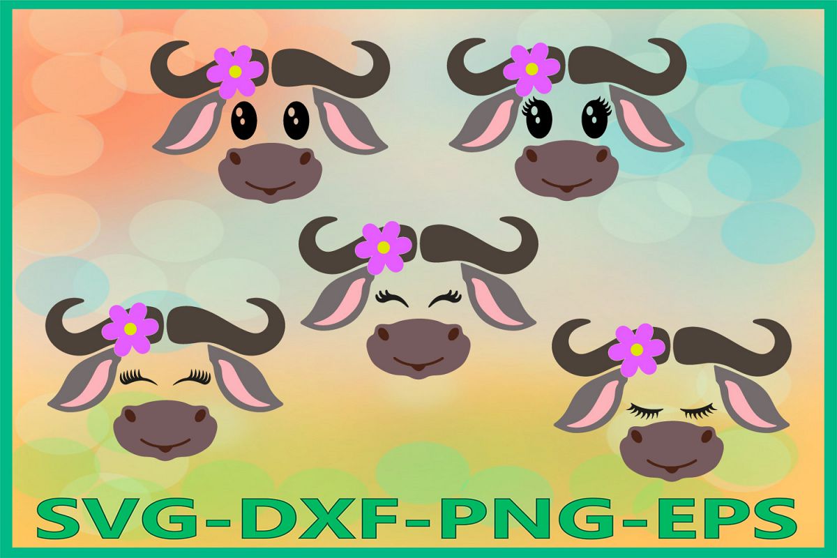 Buffalo Face SVG, Safari Animal svg, Buffalo with Flower Svg example image 1