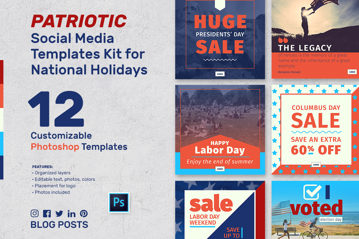 Patriotic Social Media Banner Templates Kit For Photoshop