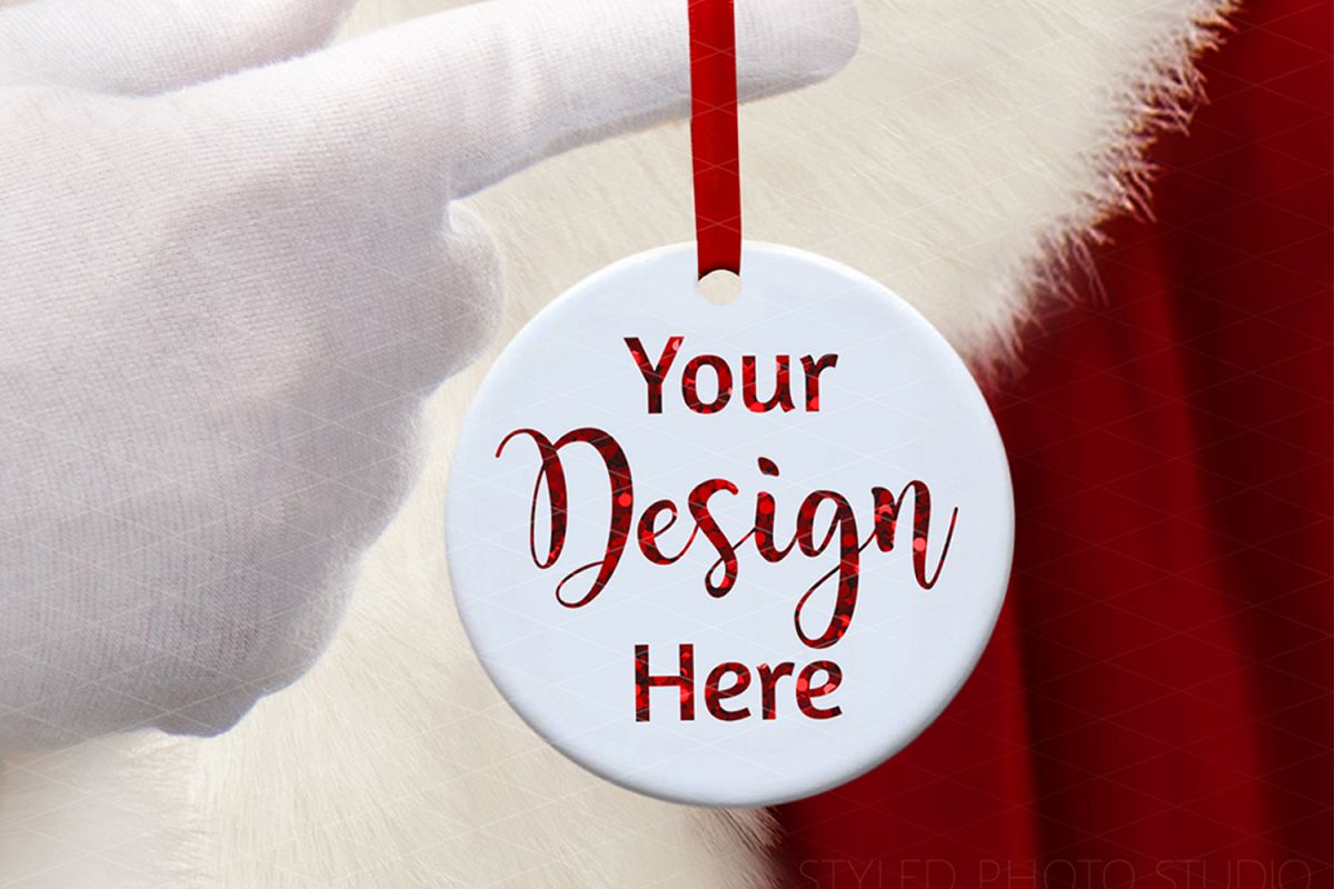 Round Ceramic Christmas Ornament Mockup with Santa Claus example image 1