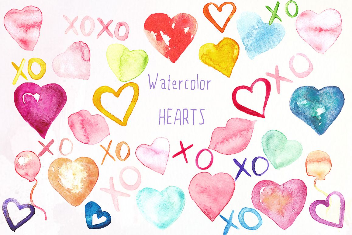 Valentine Hearts watercolor clipart example image 1