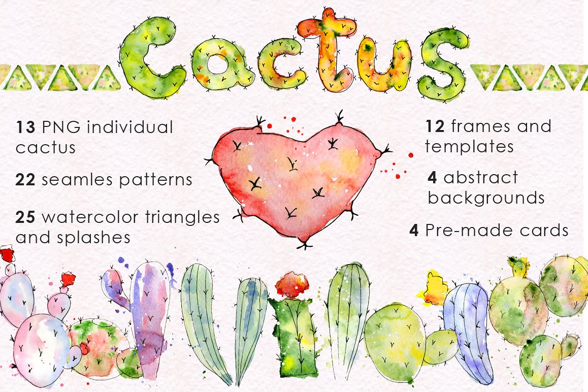 Boho Watercolor abstract Cactus Tropical clipart example image 1