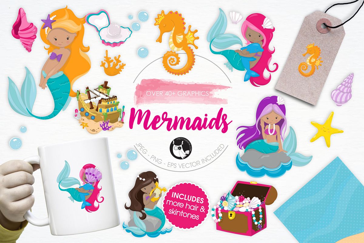 Mermaids graphics and illustrations example image 1