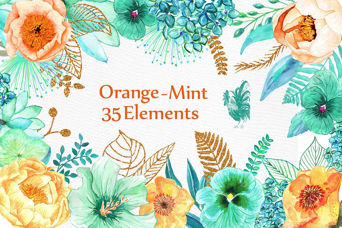 Orange Mint flowers clip art example image 1