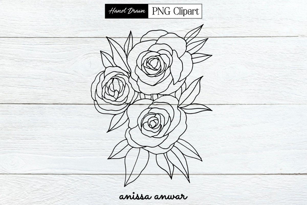 Flowers Bouquet Line Art, Png Clipart, Sublimation Printable example image 1