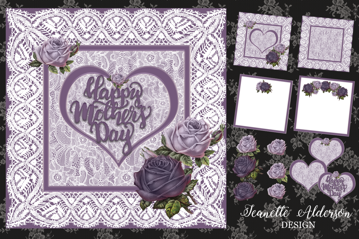 Mothers Day Lavender roses &lace card digital cutting file example image 1