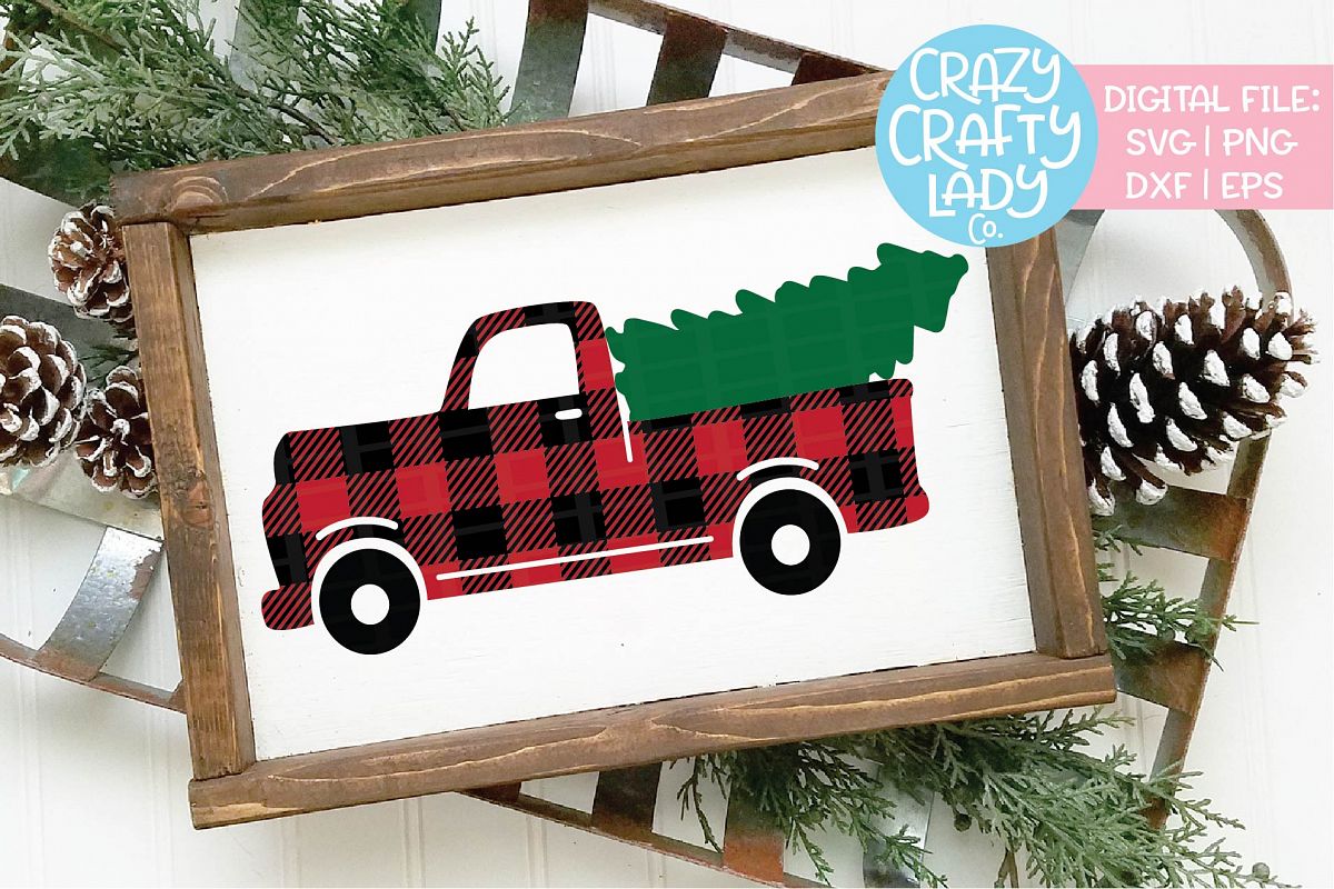 Buffalo Plaid Christmas Tree Truck SVG DXF EPS PNG Cut File example image 1