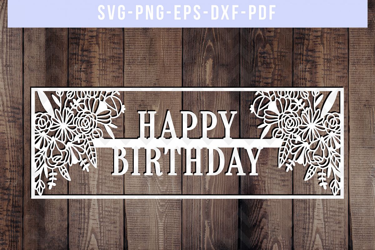 Happy Birthday Papercut Template, Birthday Frame SVG PDF DXF example image 1
