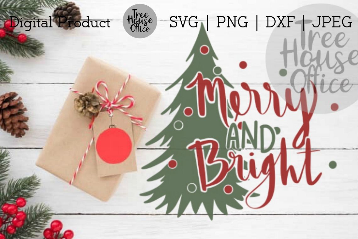 Merry & Bright Christmas Quote SVG PNG DXF Holiday Saying example image 1
