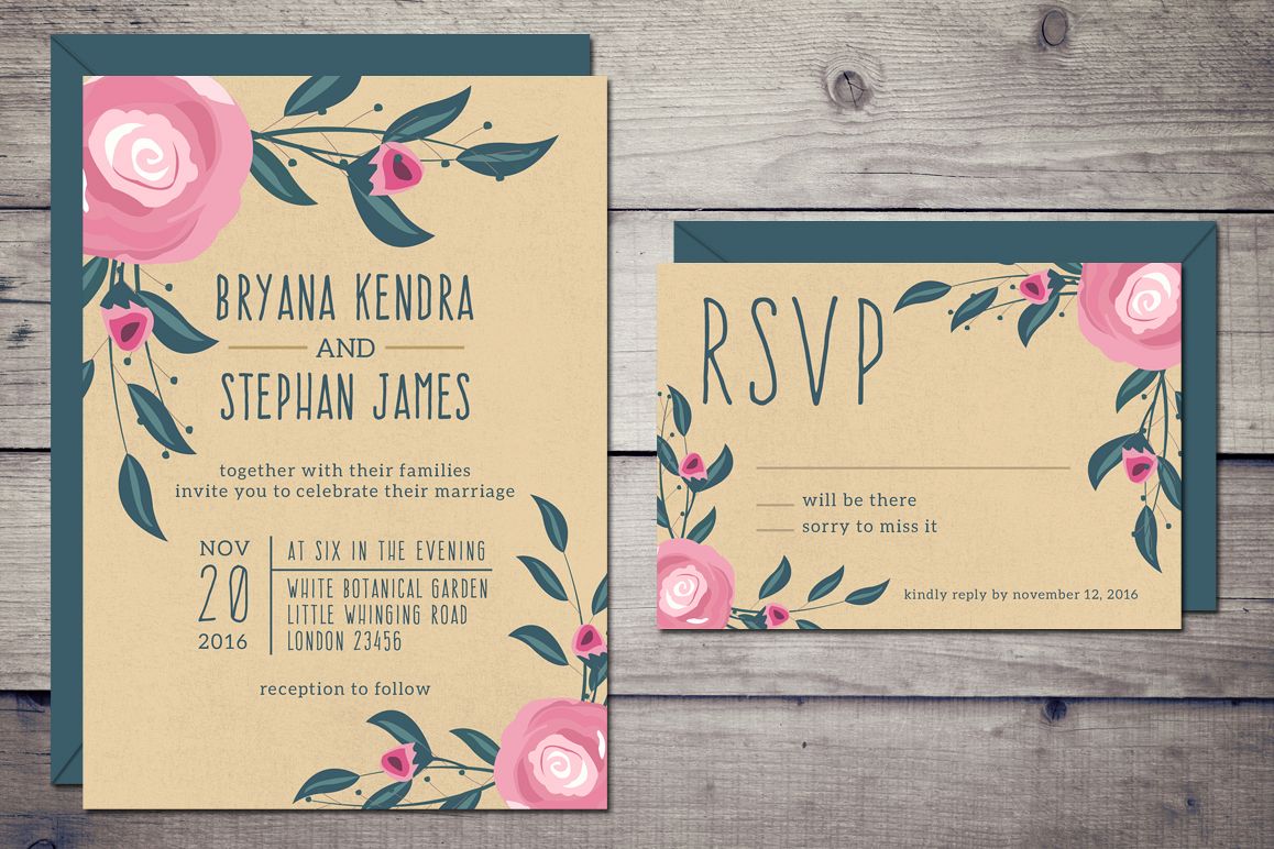 Boho Wedding Invitation & RSVP example image 1