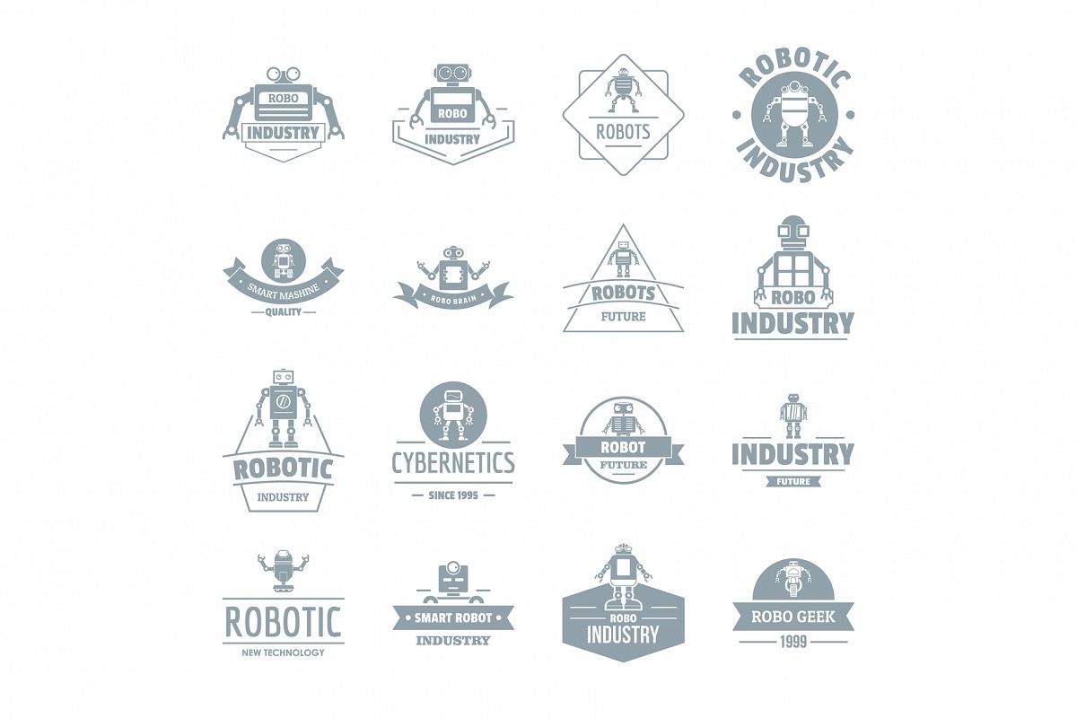 Robot logo icons set, simple style example image 1