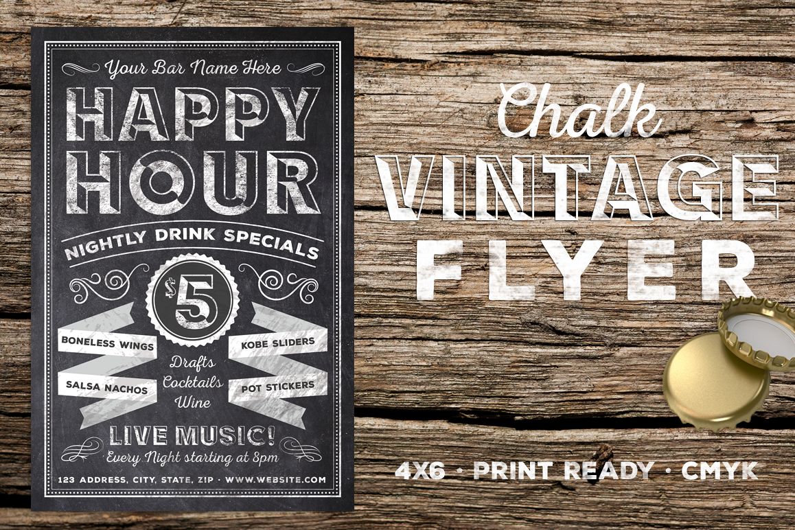 Chalk Vintage Happy Hour Flyer example image 1