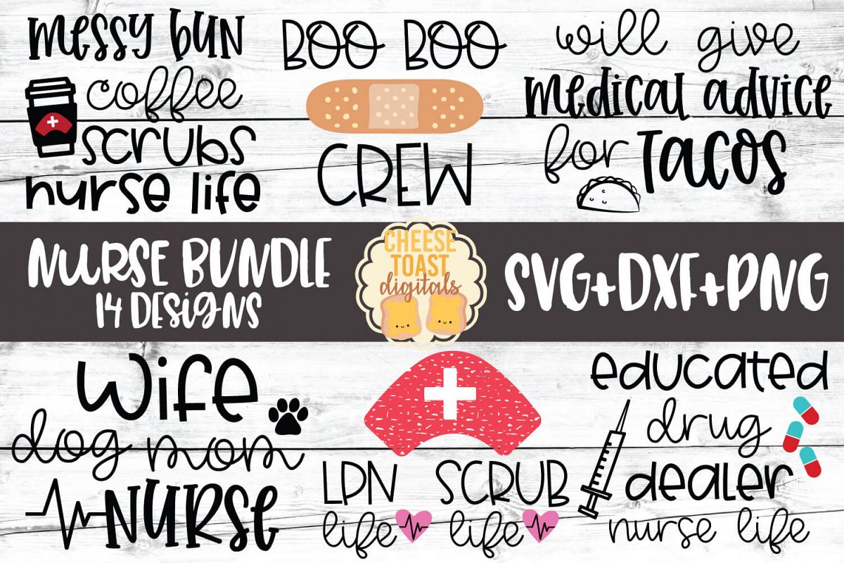 Nurse Bundle - 14 Nursing Designs SVG PNG DXF Cut Files example image 1