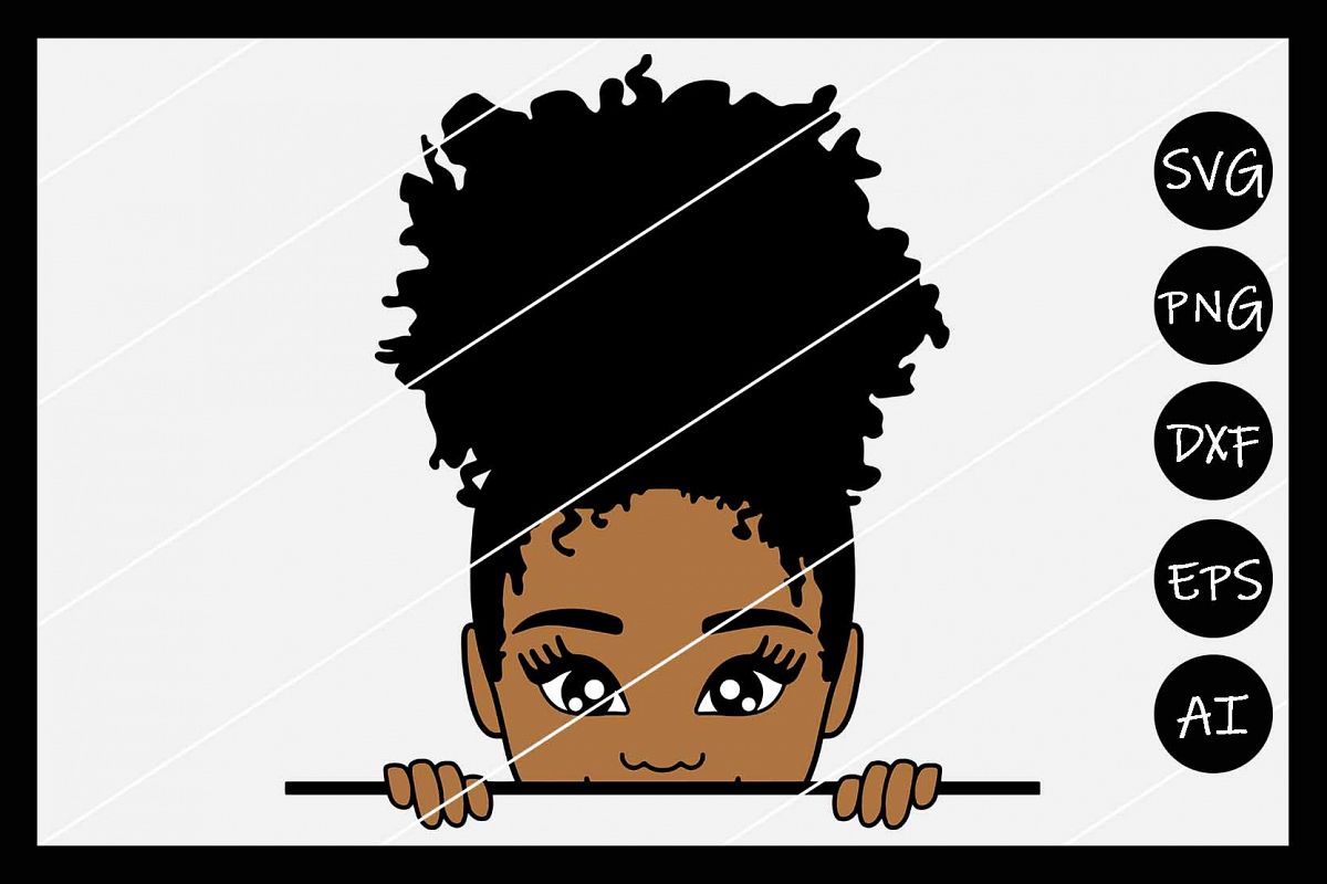 African American Afro Girl Puff SVG, Silhouette Cameo, Cut example image 1
