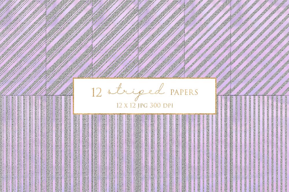 12 Silver Striped Digital Paper Pack example image 1