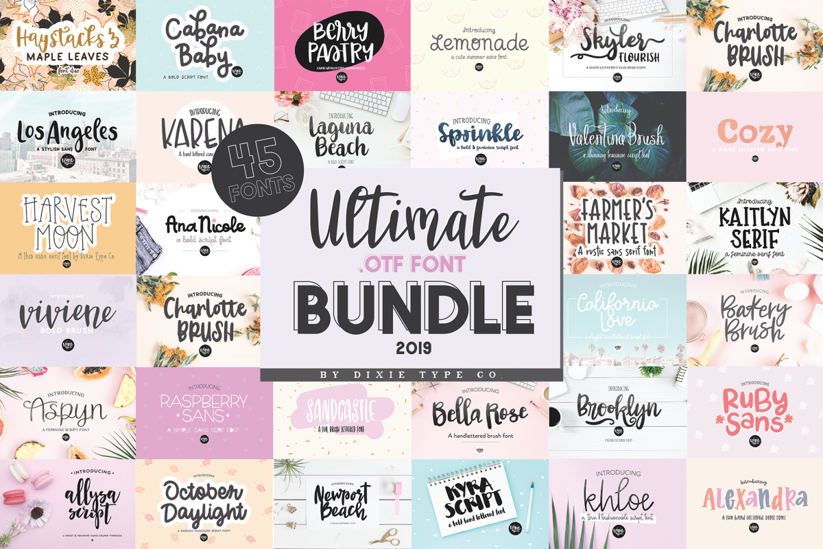 ULTIMATE .OTF FONT BUNDLE 2019 - 45 HAND LETTERED FONTS example image 1