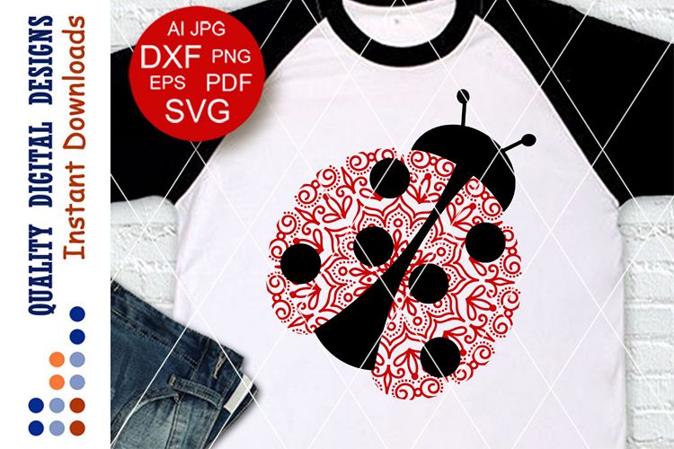 Ladybug Zentangle SVG Red and Black file Spring Summer example image 1