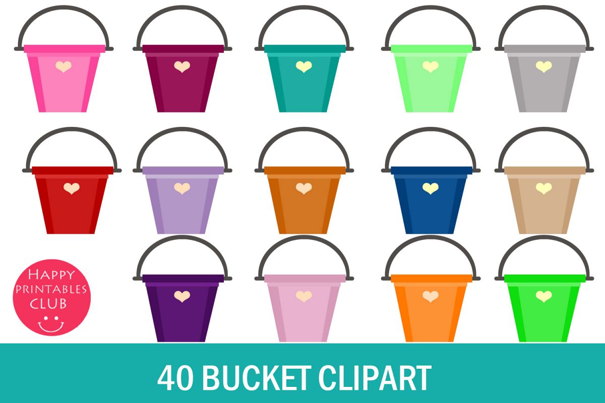 40 Bucket Clipart- Rainbow Bucket Clipart- Colorful Buckets example image 1