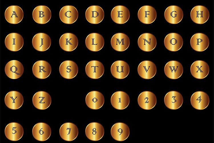 Golden Coin Letters and Numbers example image 1