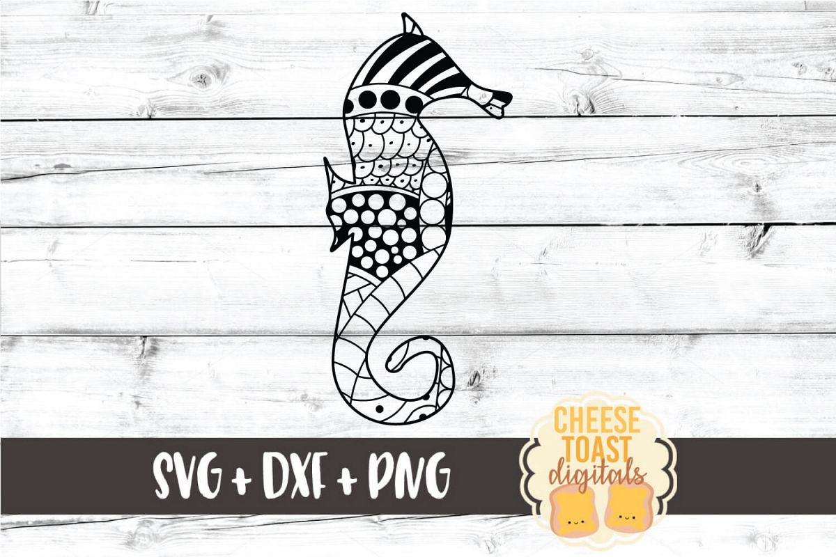 Seahorse - Zen Doodle Art - Ocean SVG PNG DXF Files example image 1