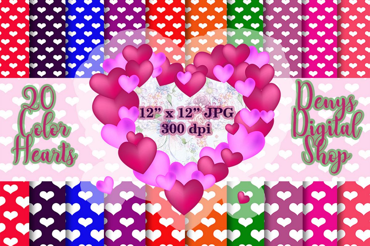 20 Color Heart Papers,Heart Background,Heart Wallpaper, SALE example image 1