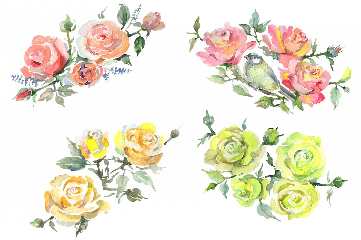 Bouquet with roses romance watercolor png example image 1