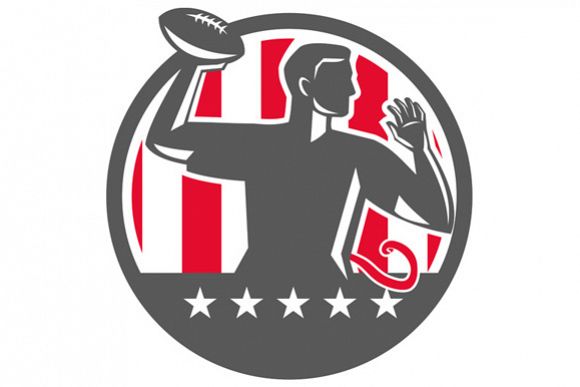 Flag Football QB Player Passing Ball Circle Retro example image 1