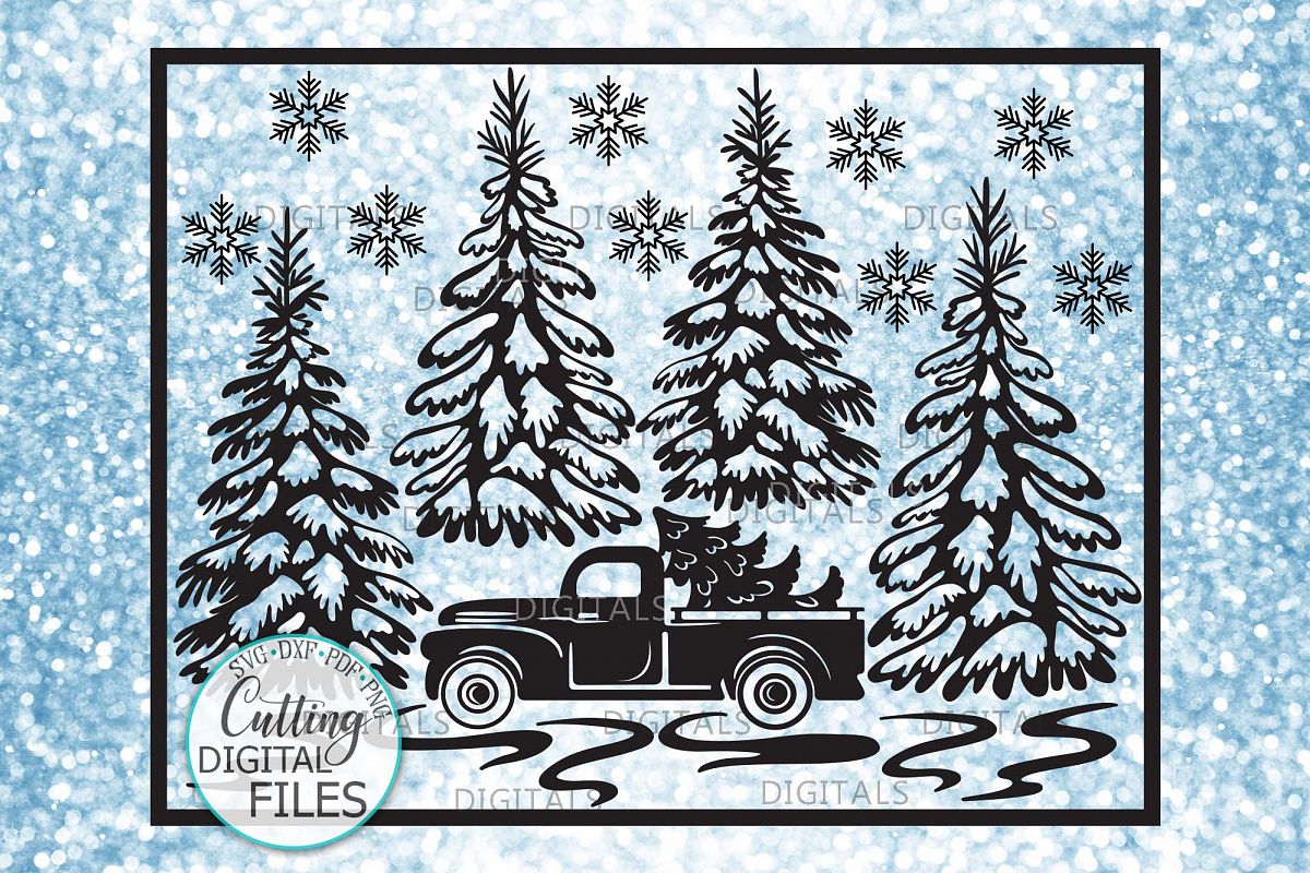 Christmas Truck with Trees Winter scene sign svg pdf design