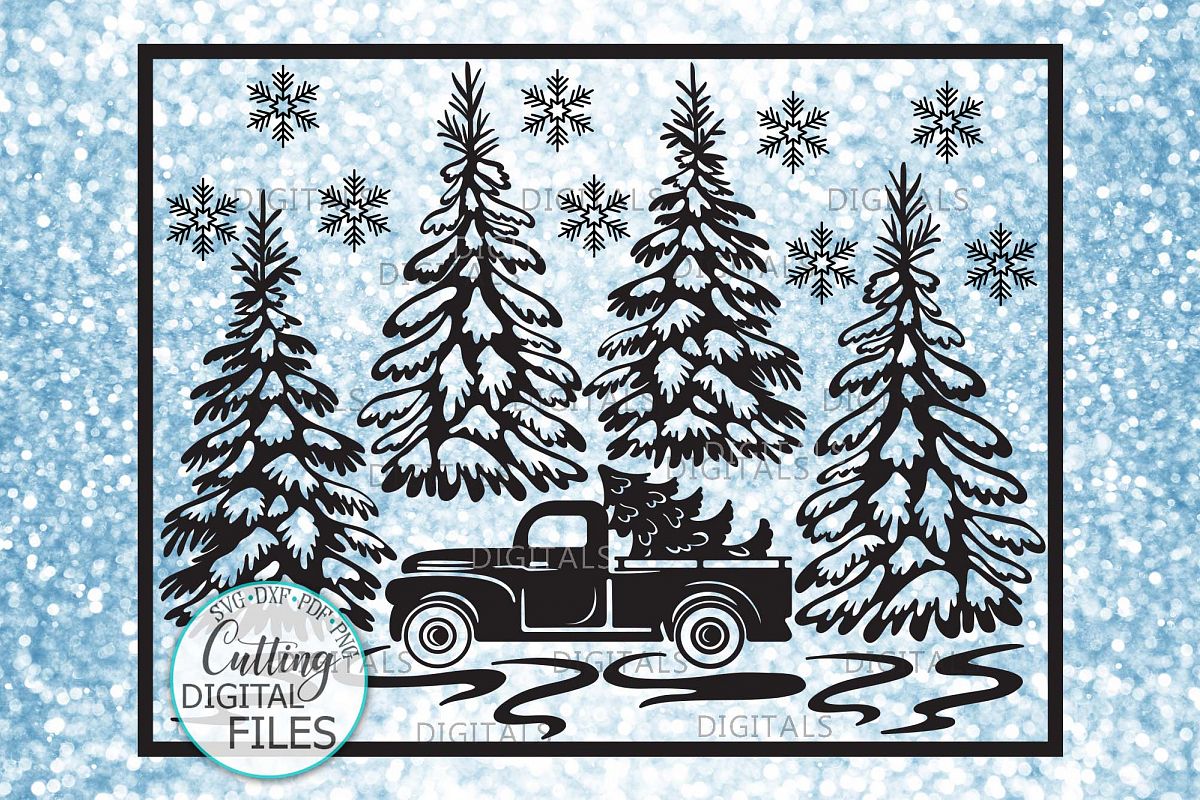 Download Christmas Truck with Trees Winter scene sign svg pdf design