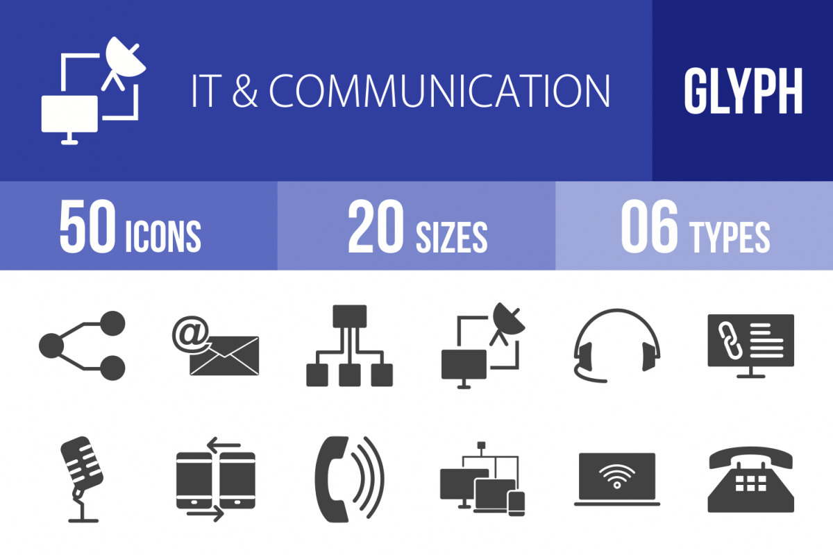 50 IT & Communication Glyph Icons example image 1