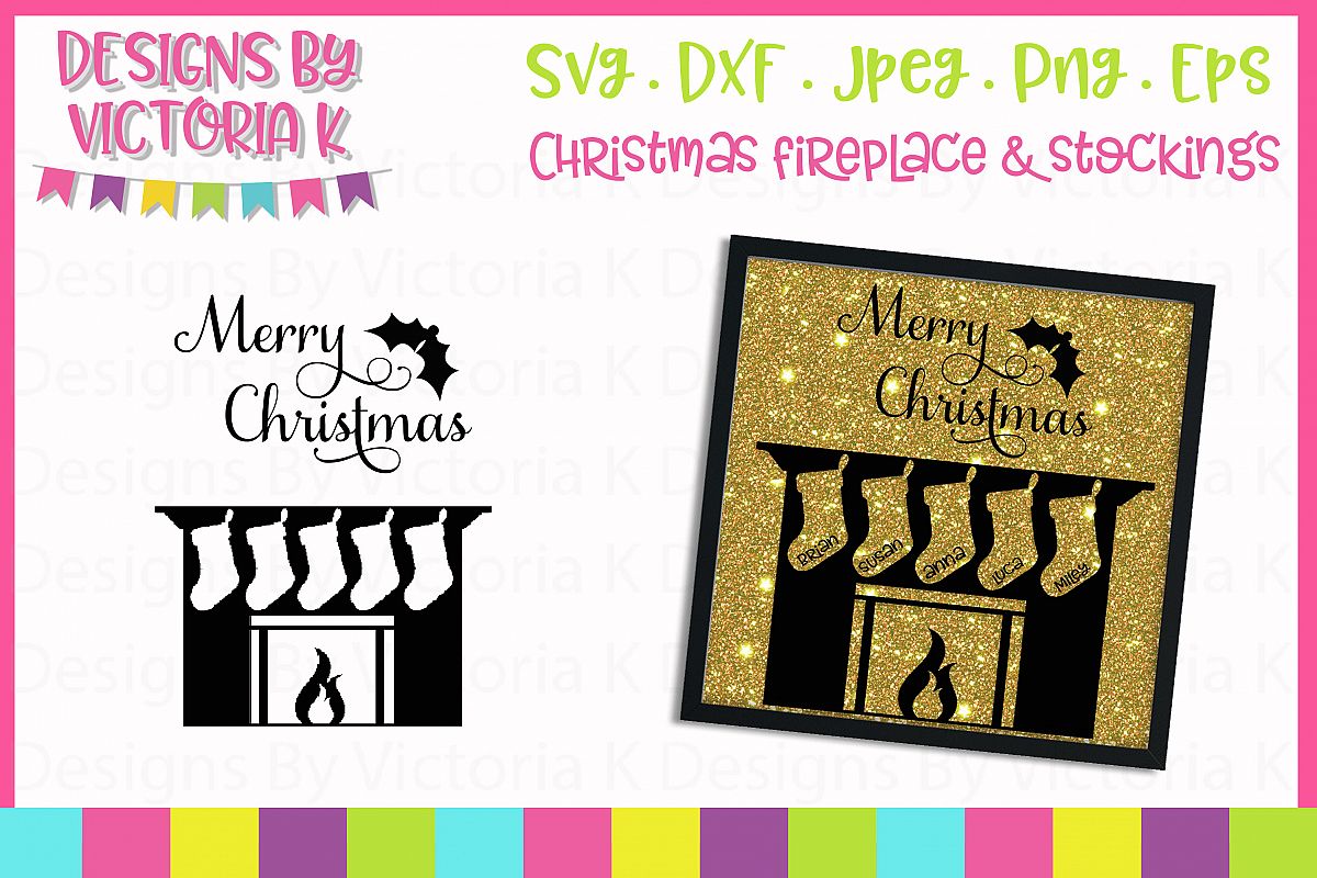 Download Christmas Fireplace, 5 Stockings SVG Cut File (32722 ...