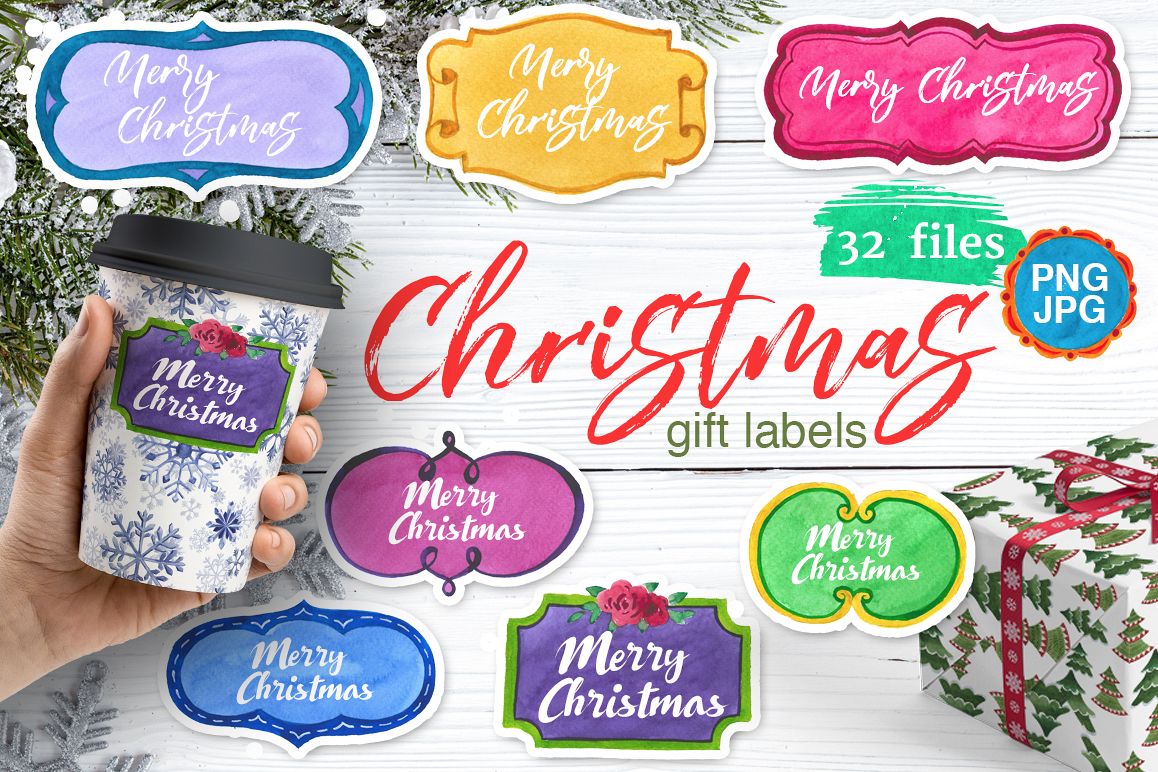 Gift labels PNG watercolor set example image 1