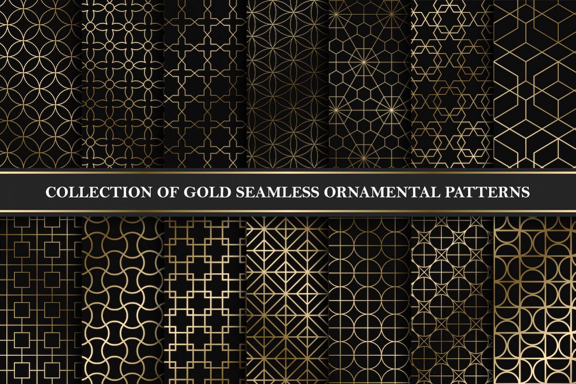Golden seamless geometric patterns example image 1