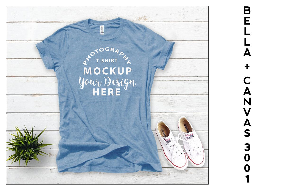 Download Bella Canvas 3001 T-shirt mock-up, color Heather Blue (247786) | Mock Ups | Design Bundles