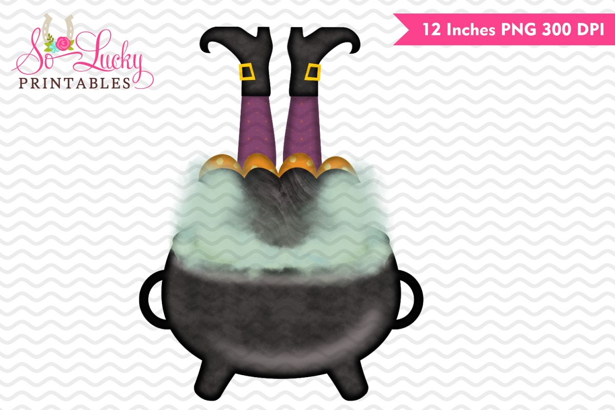 Upside witch in caldron watercolor sublimation design example image 1