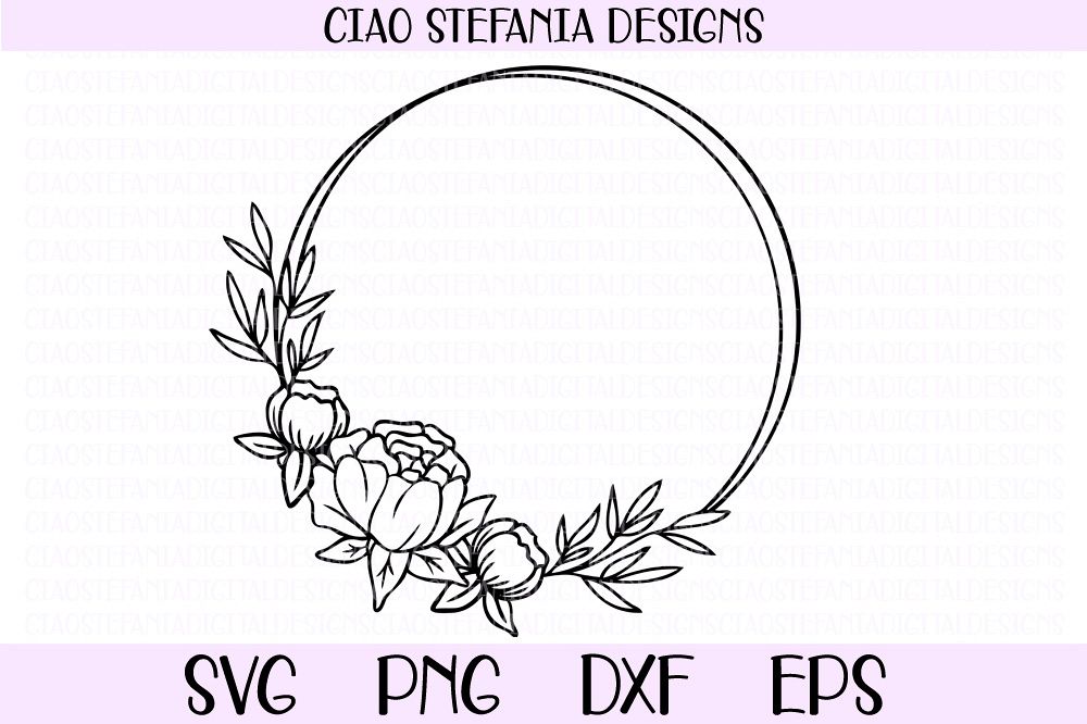Download Peony Wreath Geometric Circle Frame Wedding SVG Cut File (522476) | SVGs | Design Bundles