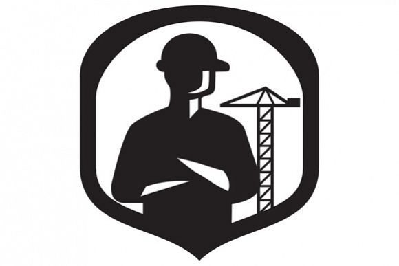 Builder Arms Folded Boom Crane Crest Retro example image 1