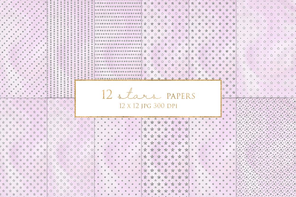 12 Silver Stars Digital Paper Pack example image 1