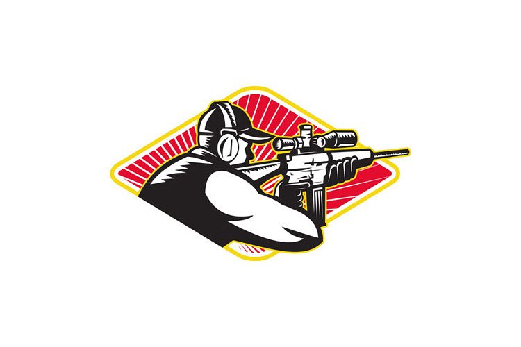 Hunter Shooter Aiming Rifle Retro example image 1