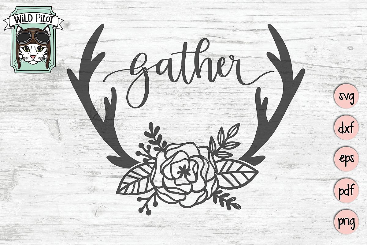 Gather SVG, Deer Antlers cut file, Flowers, Home Decor example image 1