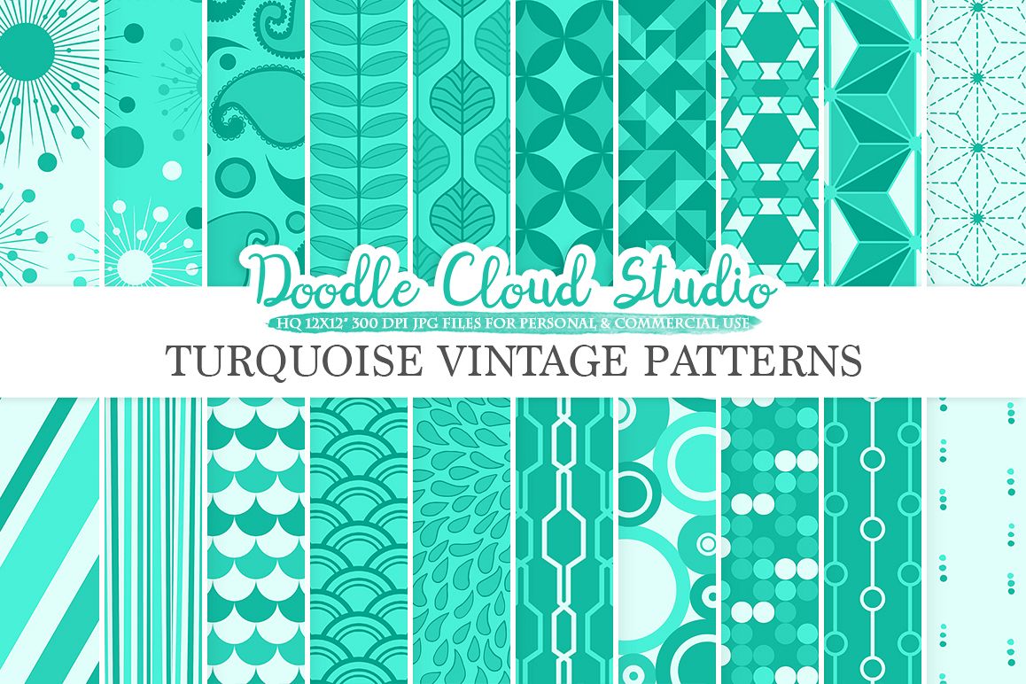 Aqua Retro digital paper, Geometric Vintage Azure patterns, Turquoise digital backgrounds, Instant Download, for Personal & Commercial Use example image 1